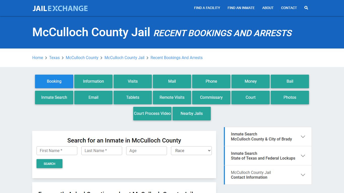 McCulloch County Jail Recent Bookings And Arrests - Jail Exchange