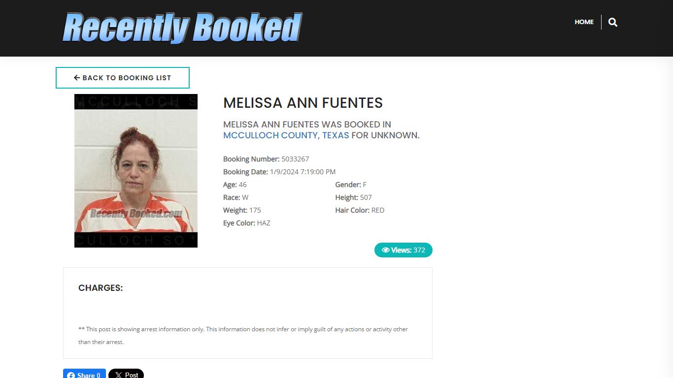 Recent Booking / Mugshot for MELISSA ANN FUENTES in McCulloch County, Texas